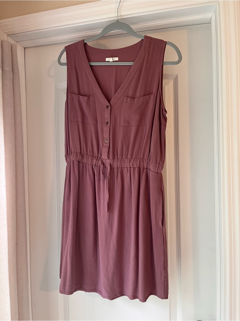 Maurices Sleeveless Mauve Button-Front Drawstring Dress